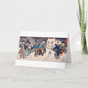 猫の雪だるま,国芳  Big Cat Snowman, Kuniyoshi, Ukiyo-e Card