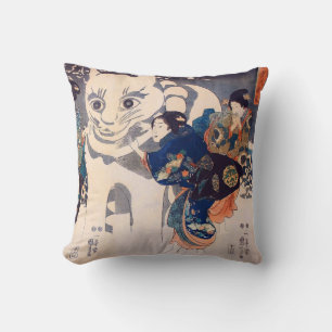 猫の雪だるま,国芳  Big Cat Snowman, Kuniyoshi, Ukiyo-e Cushion