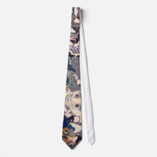 猫の雪だるま,国芳 Big Cat Snowman, Kuniyoshi, Ukiyo-e Tie