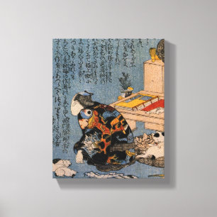 猫好きな絵師の自画像, 国芳 Painter who likes Cats, Kuniyoshi Canvas Print