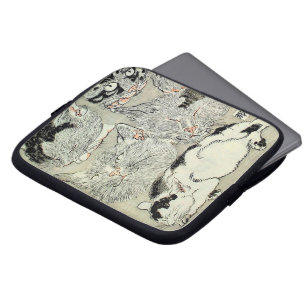 猫, 暁斎 Cats, Kyōsai, Ukiyo-e Laptop Sleeve