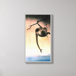 猿, 小原古邨 Monkey reaching the Moon, Ohara Koson Canvas Print