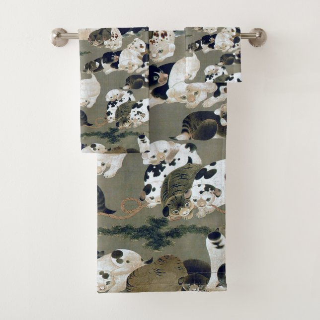 百犬図, 伊藤若冲 Hundred Dogs, Itō Jakuchū Bath Towel Set (Insitu)
