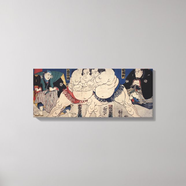 相撲, 国芳 Sumo Wrestling, Kuniyoshi, Ukiyo-e Canvas Print (Front)