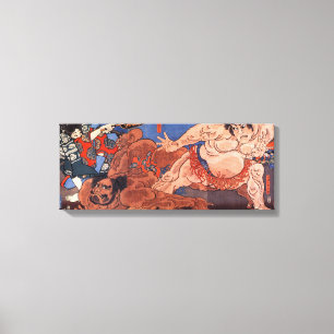 相撲, 国芳 Sumo Wrestling, Kuniyoshi, Ukiyo-e Canvas Print