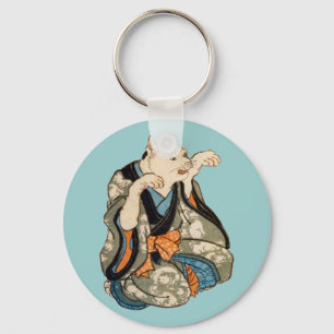 着物の猫, 芳藤 Kimono Cat, Yoshifuji, Ukiyo-e Key Ring