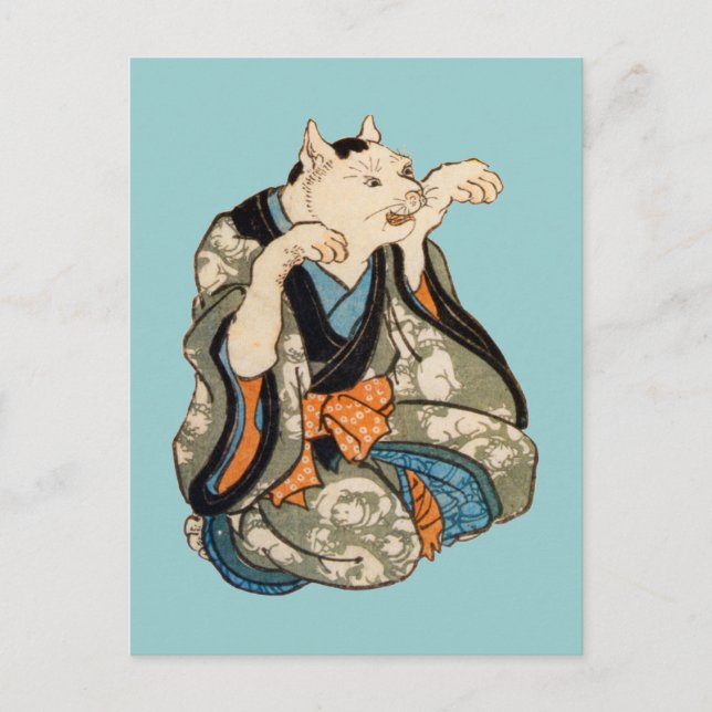 着物の猫, 芳藤 Kimono Cat, Yoshifuji, Ukiyoe Postcard (Front)