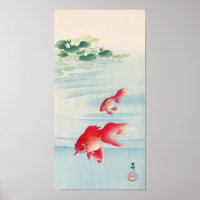 睡蓮と金魚, 古邨 Water lily and Goldfish, Ohara Koson