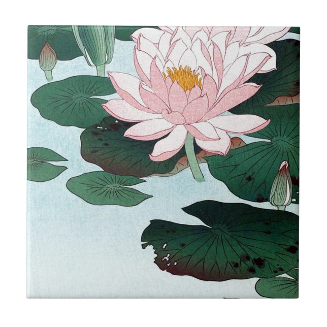 睡蓮, 古邨 Water Lily, Koson, Ukiyo-e Tile (Front)