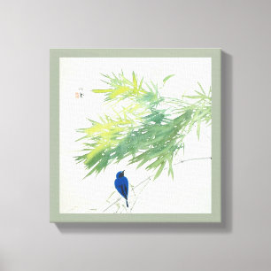竹に青鳥, 栖鳳 Bamboo and Blue bird, Seihō, Japanese Art Canvas Print