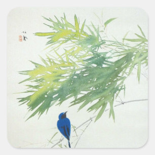 竹に青鳥, 栖鳳 Bamboo and Blue bird, Seihō, Japanese Art Square Sticker