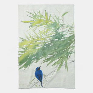 竹に青鳥, 栖鳳 Bamboo and Blue bird, Seihō, Japanese Art Tea Towel