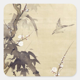 竹に鳥, 其一 Bird and Bamboo, Kiitsu, Japan Art Square Sticker