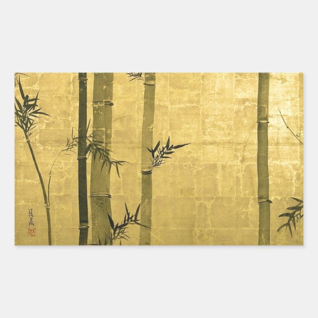 竹図, 光琳 Bamboo, Ogata Kōrin, Sumi-e Rectangular Sticker (Front)