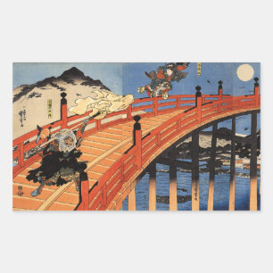 義経と弁慶, 国芳, Yoshitsune & Benkei, Kuniyoshi, Ukiyo-e Rectangular Sticker