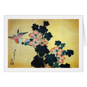 芙蓉に雀, 北斎 Hibiscus Mutabilis and Sparrow, Hokusai