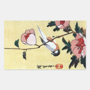 花に鳥, 広重 Bird and Flower, Hiroshige, Ukiyo-e Rectangular Sticker