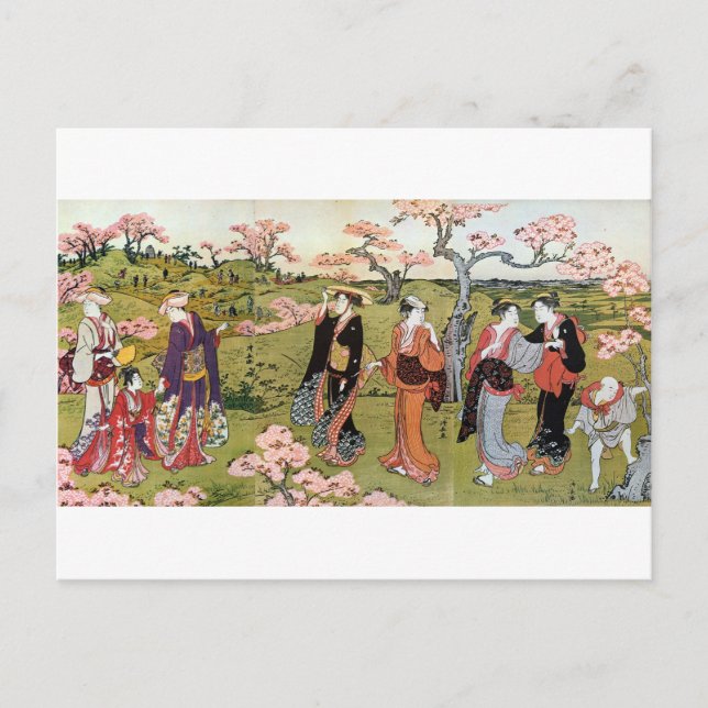 花見, 清長  Flower Viewing, Kiyonaga, Ukiyo-e Postcard (Front)