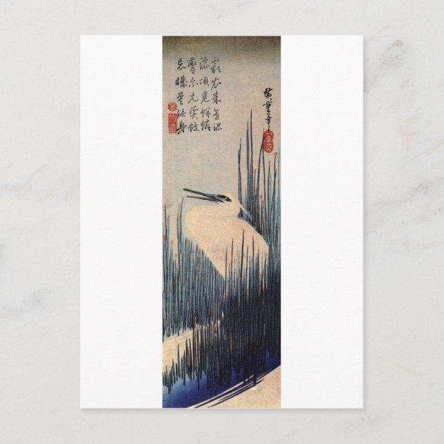 葦に白鷺, 広重 White heron and Reed, Hiroshige, Ukiyo-e Postcard (Front)