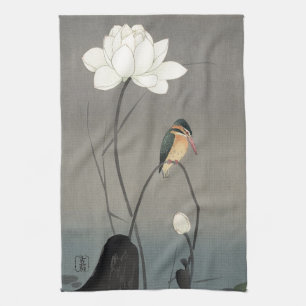 蓮にカワセミ, 古邨 Kingfisher on Lotus, Koson, Ukiyo-e Tea Towel