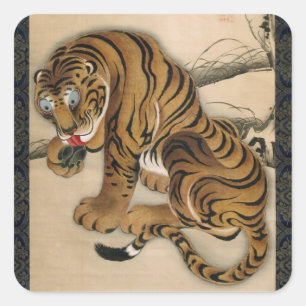 虎図, 若冲 Tiger, Jakuchu Square Sticker