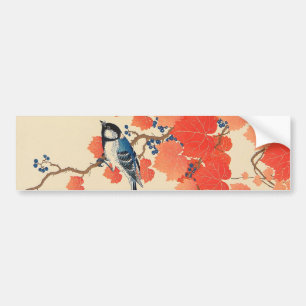 赤い蔦に鳥, 古邨 Bird on Red Ivy, Koson, Uk Bumper Sticker