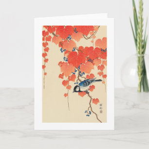 赤い蔦に鳥, 古邨 Bird on Red Ivy, Koson, Uk Card