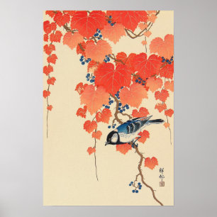 赤い蔦に鳥, 古邨 Bird on Red Ivy, Koson, Uk Poster