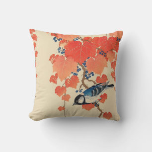 赤い蔦に鳥, 古邨 Bird on Red Ivy, Koson, Ukiyo-e Cushion