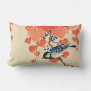 赤い蔦に鳥, 古邨 Bird on Red Ivy, Koson, Ukiyo-e Lumbar Cushion