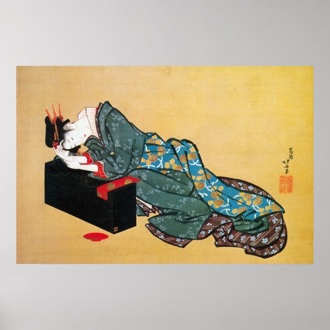 酔った女, 北斎 Drunk Woman, Hokusai Poster (Front)
