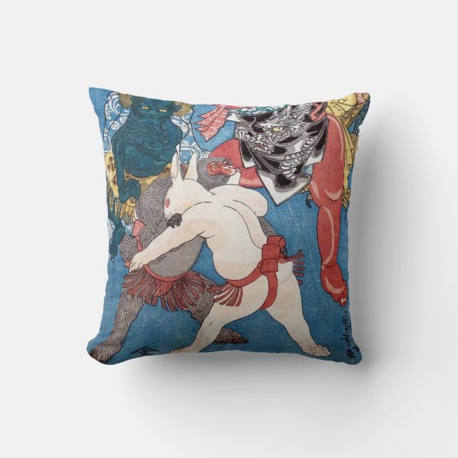 金太郎と動物,国芳 Kintaro & Animals, Kuniyoshi, Ukiyo-e Cushion (Front)