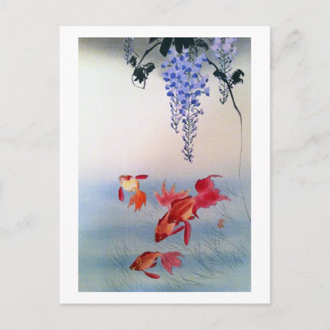 金魚と藤, 小原古邨 Goldfish and Wisteria, Ohara Koson Postcard (Front)