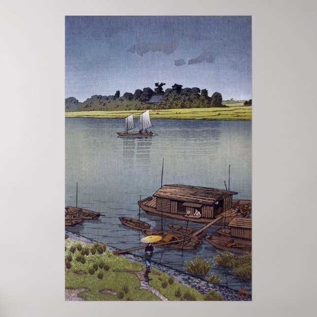 雨の荒川, 川瀬巴水 Summer Rain, Arakawa, Hasui Kawase Poster (Front)