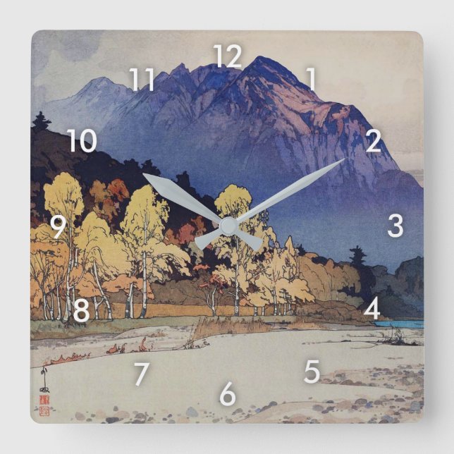 雨後の穂高山, Hodaka-yama after Rain, Yoshida, Woodcut Square Wall Clock (Front)