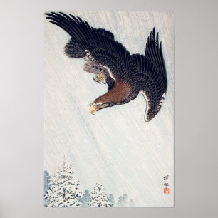 雪に鷲, 古邨 Eagle Flying in Snow, Ohara Koso Poster