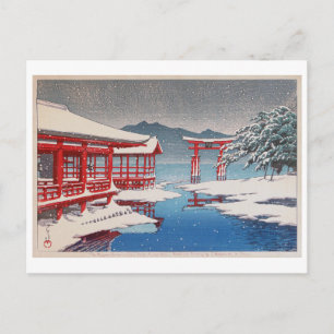 雪の宮島, Miyajima Shrine in Snow, Hasui Kawase Postcard