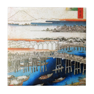雪の日本橋, 広重 Snowy Nihonbashi, Hiroshige, Ukiyo-e Tile