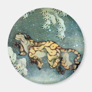雪中虎図, 北斎 Tiger in the Snow, Hokusai Magnet