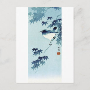 青い鳥, 古邨 Bird in Blue, Koson, Ukiyo-e Postcard