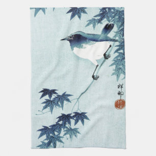 青い鳥, 古邨 Bird in Blue, Koson, Ukiyo-e Tea Towel