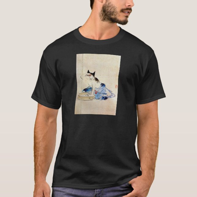 顔を洗う猫, 広重 Cat Face Wash, Hiroshige T-Shirt (Front)