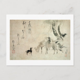 馬の家族, 北斎 Family of The Horse, Hokusai, Sumi-e Postcard