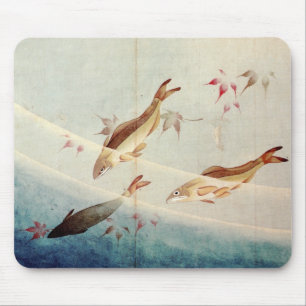 鮎, 北斎 Sweetfish, Hokusai, Art Mouse Pad