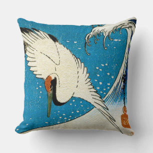鶴と波, Crane & Wave, Hiroshige, Ukiyo-e Cushion