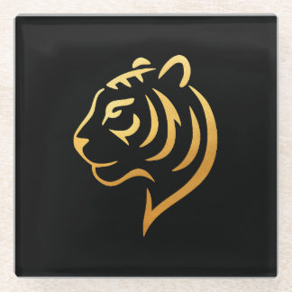 黄金の虎 Gold Tiger – Japanese Minimalist Glass Coaster