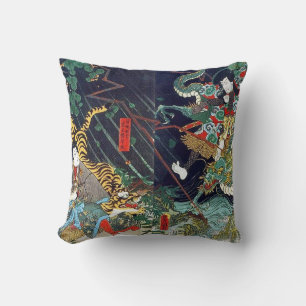龍虎, 豊国 Dragon & Tiger, Toyokuni, Ukiyo-e Cushion