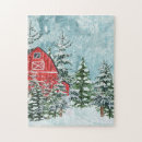 Search for winter scene puzzles Red barn