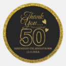 Search for black gold glitter thank you stickers 50th birthday party