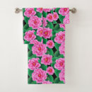 Search for green leaves bath towels Pink and green